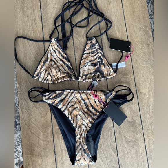 Zebra Sequin Triangle Bikini Set - Picture 9 of 11